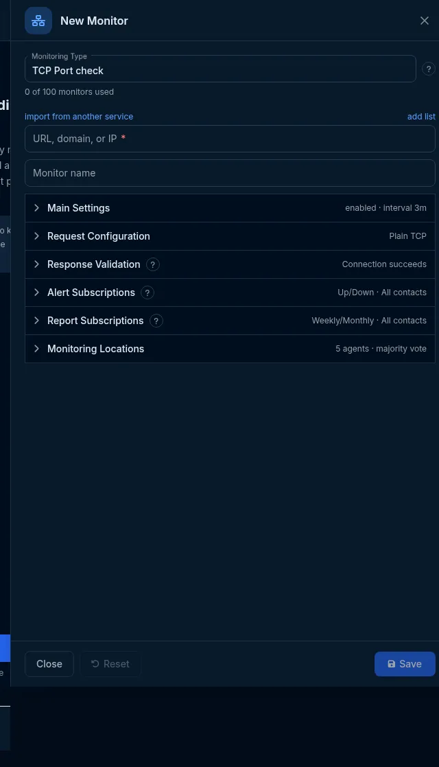 The Port editor: address field plus the Request Configuration and Response Validation groups.